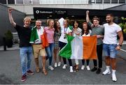 1 August 2021; Bronze medallist Eimear Lambe is greeted by family and friends at Dublin Airport as Team Ireland's rowers return from the Tokyo 2020 Olympic Games. Photo by David Fitzgerald/Sportsfile