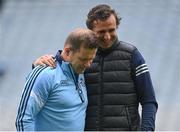 1 August 2021; Dublin manager Dessie Farrell and Kildare mentor Tony Griffin before the Leinster GAA Football Senior Championship Final match between Dublin and Kildare at Croke Park in Dublin. Photo by Harry Murphy/Sportsfile