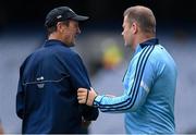 1 August 2021; Kildare manager Jack O'Connor and Dublin manager Dessie Farrell speak before the Leinster GAA Football Senior Championship Final match between Dublin and Kildare at Croke Park in Dublin. Photo by Harry Murphy/Sportsfile