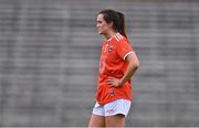 1 August 2021; Aimee Mackin of Armagh dejected after her side's defeat in the TG4 Ladies Football All-Ireland Championship Quarter-Final match between Armagh and Meath at St Tiernach's Park in Clones, Monaghan. Photo by Sam Barnes/Sportsfile