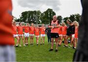 1 August 2021; Armagh manager Ronan Murphy gives a team talk after the TG4 Ladies Football All-Ireland Championship Quarter-Final match between Armagh and Meath at St Tiernach's Park in Clones, Monaghan. Photo by Sam Barnes/Sportsfile