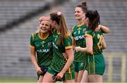 1 August 2021; Meath players, from left, Katie Newe, Aoibhín Cleary, Máire O'Shaughnessy, and Shelly Melia celebrate after the TG4 Ladies Football All-Ireland Championship Quarter-Final match between Armagh and Meath at St Tiernach's Park in Clones, Monaghan. Photo by Sam Barnes/Sportsfile