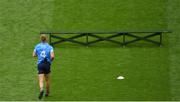 1 August 2021; Dublin captain Jonny Cooper leads his side out ahead of the Leinster GAA Football Senior Championship Final match between Dublin and Kildare at Croke Park in Dublin. Photo by Daire Brennan/Sportsfile