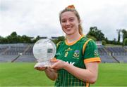 1 August 2021; Orlagh Lally of Meath with her player of the match award after her side's victory in the TG4 Ladies Football All-Ireland Championship Quarter-Final match between Armagh and Meath at St Tiernach's Park in Clones, Monaghan. Photo by Sam Barnes/Sportsfile