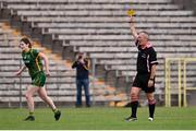 1 August 2021; Referee Brendan Rice shows a yellow card to Bridgetta Lynch of Meath during the TG4 Ladies Football All-Ireland Championship Quarter-Final match between Armagh and Meath at St Tiernach's Park in Clones, Monaghan. Photo by Sam Barnes/Sportsfile