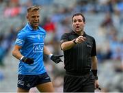 1 August 2021; Jonny Cooper of Dublin remonstrates with referee Martin McNally during the Leinster GAA Football Senior Championship Final match between Dublin and Kildare at Croke Park in Dublin. Photo by Piaras Ó Mídheach/Sportsfile