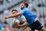 1 August 2021; Jimmy Hyland of Kildare prepares to claim a mark ahead of Seán McMahon of Dublin during the Leinster GAA Football Senior Championship Final match between Dublin and Kildare at Croke Park in Dublin. Photo by Piaras Ó Mídheach/Sportsfile