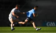 1 August 2021; Colm Basquel of Dublin is pulled back by Jimmy Hyland of Kildare during the Leinster GAA Football Senior Championship Final match between Dublin and Kildare at Croke Park in Dublin. Photo by Harry Murphy/Sportsfile