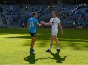 1 August 2021; Cormac Costello of Dublin and Alex Beirne of Kildare shake hands after during the Leinster GAA Football Senior Championship Final match between Dublin and Kildare at Croke Park in Dublin. Photo by Harry Murphy/Sportsfile