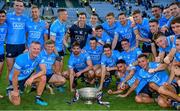 1 August 2021; Dublin captain Jonny Cooper, team-mates and officials with the Delaney cup after the Leinster GAA Football Senior Championship Final match between Dublin and Kildare at Croke Park in Dublin. Photo by Ray McManus/Sportsfile