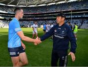 1 August 2021; Kildare manager Jack O'Connor congratulates Brian Fenton of Dublin after the Leinster GAA Football Senior Championship Final match between Dublin and Kildare at Croke Park in Dublin. Photo by Ray McManus/Sportsfile