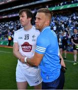 1 August 2021; Jonny Cooper of Dublin with Paddy Brophy of Kildare after  the Leinster GAA Football Senior Championship Final match between Dublin and Kildare at Croke Park in Dublin. Photo by Ray McManus/Sportsfile