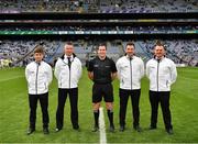 1 August 2021; Referee Martin McNally and his umpires before the Leinster GAA Football Senior Championship Final match between Dublin and Kildare at Croke Park in Dublin. Photo by Ray McManus/Sportsfile