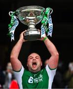31 July 2021; The Fermanagh captain John Duffy lifts the Lory Meagher Cup following the Lory Meagher Cup Final match between Fermanagh and Cavan at Croke Park in Dublin Photo by Ray McManus/Sportsfile