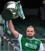 31 July 2021; The Fermanagh captain John Duffy lifts the Lory Meagher Cup following the Lory Meagher Cup Final match between Fermanagh and Cavan at Croke Park in Dublin Photo by Ray McManus/Sportsfile