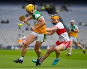 1 August 2021; Killian Sampson of Offaly in action against Shea Cassidy of Derry during the Christy Ring Cup Final match between Derry and Offaly at Croke Park in Dublin.  Photo by Ray McManus/Sportsfile