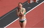 2 August 2021; Ciara Mageean of Ireland reacts after finishing in 10th place after round one of the women's 1500 metres at the Olympic Stadium on day ten of the 2020 Tokyo Summer Olympic Games in Tokyo, Japan. Photo by Ramsey Cardy/Sportsfile
