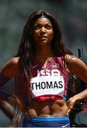 2 August 2021; Gabrielle Thomas of USA after finishing 2nd place in her heat of the women's 200 metre at the Olympic Stadium on day ten of the 2020 Tokyo Summer Olympic Games in Tokyo, Japan. Photo by Ramsey Cardy/Sportsfile