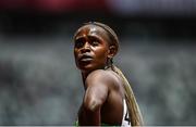 2 August 2021; Aminatou Seyni of Niger after finishing 3rd place in her heat of the women's 200 metre at the Olympic Stadium on day ten of the 2020 Tokyo Summer Olympic Games in Tokyo, Japan. Photo by Ramsey Cardy/Sportsfile