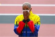 2 August 2021; Yulimar Rojas of Venezuela before receiving her gold medal after winning the women's triple jump final at the Olympic Stadium on day ten of the 2020 Tokyo Summer Olympic Games in Tokyo, Japan. Photo by Ramsey Cardy/Sportsfile