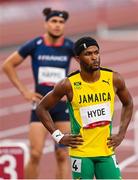 1 August 2021; Jaheel Hyde of Jamaica before his semi-final of the men's 400 metres hurdles at the Olympic Stadium on day nine of the 2020 Tokyo Summer Olympic Games in Tokyo, Japan. Photo by Ramsey Cardy/Sportsfile