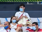 2 August 2021; Tom Daley of Great Britain knits during the preliminary round of the men's 3m springboard at the Tokyo Aquatics Centre on day ten of the 2020 Tokyo Summer Olympic Games in Tokyo, Japan. Photo by Stephen McCarthy/Sportsfile
