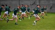 2 August 2021; Meath players warm up on the back pitch before the 2021 Electric Ireland Leinster Minor Football Championship Final match between Meath and Dublin at Bord Na Mona O'Connor Park in Tullamore, Offaly. Photo by Ray McManus/Sportsfile