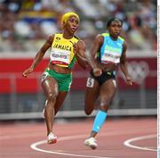 2 August 2021; Shelly-Ann Fraser-Pryce of Jamaica on her way to winning her semi-final of the women's 200 metres at the Olympic Stadium on day ten of the 2020 Tokyo Summer Olympic Games in Tokyo, Japan. Photo by Ramsey Cardy/Sportsfile