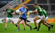 2 August 2021; Seán Gannon of Dublin passes the ball under pressure from Meath players John O'Regan, Mark McNally, Greg McEneaney and David Colbert during the 2021 Electric Ireland Leinster Minor Football Championship Final match between Meath and Dublin at Bord Na Mona O'Connor Park in Tullamore, Offaly. Photo by Ray McManus/Sportsfile