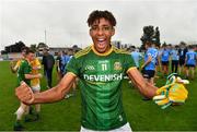 2 August 2021; Sean Emmanuel of Meath celebrates after the 2021 Electric Ireland Leinster Minor Football Championship Final match between Meath and Dublin at Bord Na Mona O'Connor Park in Tullamore, Offaly. Photo by Ray McManus/Sportsfile