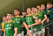 2 August 2021; Meath players watch the last seconds of the 2021 Electric Ireland Leinster Minor Football Championship Final match between Meath and Dublin at Bord Na Mona O'Connor Park in Tullamore, Offaly. Photo by Ray McManus/Sportsfile