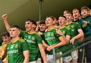 2 August 2021; Meath players react as the referee blows the final whistle at the 2021 Electric Ireland Leinster Minor Football Championship Final match between Meath and Dublin at Bord Na Mona O'Connor Park in Tullamore, Offaly. Photo by Ray McManus/Sportsfile