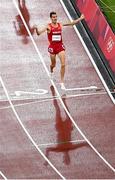 2 August 2021; Soufiane El Bakkali of Morocco crosses the line to win the final of the men's 3000 metres steeplechase at the Olympic Stadium on day ten of the 2020 Tokyo Summer Olympic Games in Tokyo, Japan. Photo by Ramsey Cardy/Sportsfile