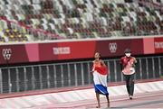 2 August 2021; Sifan Hassan of Netherlands runs a lap of honour in front of an empty stadium after winning the final of the women's 5000 metres at the Olympic Stadium on day ten of the 2020 Tokyo Summer Olympic Games in Tokyo, Japan. Photo by Ramsey Cardy/Sportsfile