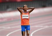 2 August 2021; Sifan Hassan of Netherlands after winning the final of the women's 5000 metres at the Olympic Stadium on day ten of the 2020 Tokyo Summer Olympic Games in Tokyo, Japan. Photo by Ramsey Cardy/Sportsfile