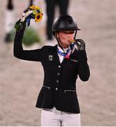 2 August 2021; Julia Krajewski of Germany with her gold medal after winning the eventing jumping individual final at the Equestrian Park during the 2020 Tokyo Summer Olympic Games in Tokyo, Japan. Photo by Brendan Moran/Sportsfile