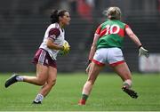 2 August 2021; Charlotte Cooney of Galway in action against Fiona McHale of Mayo during the TG4 All-Ireland Senior Ladies Football Championship Quarter-Final match between Mayo and Galway at Elverys MacHale Park in Castlebar, Co Mayo. Photo by Piaras Ó Mídheach/Sportsfile