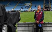 2 August 2021; Galway manager Gerry Fahy is interviewed by TG4 after the TG4 All-Ireland Senior Ladies Football Championship Quarter-Final match between Mayo and Galway at Elverys MacHale Park in Castlebar, Co Mayo. Photo by Piaras Ó Mídheach/Sportsfile