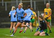 2 August 2021; Carla Rowe of Dublin after scoring her side's first goal during the TG4 All-Ireland Senior Ladies Football Championship Quarter-Final match between Dublin and Donegal at Páirc Seán Mac Diarmada in Carrick-On-Shannon, Leitrim. Photo by Eóin Noonan/Sportsfile