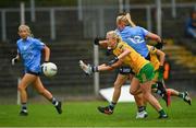 2 August 2021; Carla Rowe of Dublin shoots to score her side's first goal during the TG4 All-Ireland Senior Ladies Football Championship Quarter-Final match between Dublin and Donegal at Páirc Seán Mac Diarmada in Carrick-On-Shannon, Leitrim. Photo by Eóin Noonan/Sportsfile