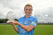 2 August 2021; Carla Rowe of Dublin with her player of the match award after the TG4 All-Ireland Senior Ladies Football Championship Quarter-Final match between Dublin and Donegal at Páirc Seán Mac Diarmada in Carrick-On-Shannon, Leitrim. Photo by Eóin Noonan/Sportsfile