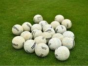 2 August 2021; Gaelic footballs on the pitch before the 2021 Electric Ireland Leinster Minor Football Championship Final match between Meath and Dublin at Bord Na Mona O'Connor Park in Tullamore, Offaly. Photo by Ray McManus/Sportsfile
