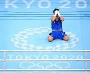 3 August 2021; Carlo Paalam of Philippines after defeating Shakhobidin Zoirov of Uzbekistan during their men's flyweight quarter-final bout at the Kokugikan Arena during the 2020 Tokyo Summer Olympic Games in Tokyo, Japan. Photo by Stephen McCarthy/Sportsfile