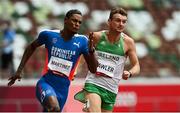3 August 2021; Marcus Lawler of Ireland, right, and Yancarlo Martinez of Dominican Republic in action during the men's 200 metre heats at the Olympic Stadium during the 2020 Tokyo Summer Olympic Games in Tokyo, Japan. Photo by Ramsey Cardy/Sportsfile