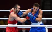 3 August 2021; Muslim Gadzhimagomedov of Russian Olympic Commitee, left, and David Nyika of New Zealand during their men's heavyweight bout at the Kokugikan Arena during the 2020 Tokyo Summer Olympic Games in Tokyo, Japan. Photo by Brendan Moran/Sportsfile