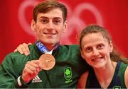 3 August 2021; Bronze medalist Aidan Walsh of Ireland with his sister Michaela Walsh after the men's welterweight division medal ceremony at the Kokugikan Arena during the 2020 Tokyo Summer Olympic Games in Tokyo, Japan. Photo by Brendan Moran/Sportsfile