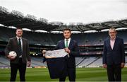 4 August 2021; The Arab Irish Chamber of Commerce has been announced as a jersey sponsor for the GAA Middle East. The Chamber promotes commercial relations between Ireland and the Arab world and CEO, Ahmad Younis was today presented with a GAA ME jersey, in recognition of his support for GAA in the region. From Dubai to Qatar, Saudi Arabia to Kuwait, the reach of the GAA in the Middle East is going from strength to strength.  And, with 15 clubs and more than 1,600 Irish ex pats involved in Gaelic games in the region since 2013, the Middle East GAA unit is the fastest-growing unit worldwide. Pictured at the jersey presentation is, from left, Stephen Twomey, Middle East GAA Chairman, Ahmad Younis, CEO, Arab Irish Chamber of Commerce and Larry McCarthy, President of the GAA. Photo by David Fitzgerald/Sportsfile