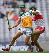1 August 2021; John Murphy of Offaly in action against Seán Cassidy of Derry during the Christy Ring Cup Final match between Derry and Offaly at Croke Park in Dublin. Photo by Piaras Ó Mídheach/Sportsfile