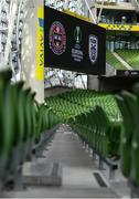3 August 2021; A general view of the scoreboard before the UEFA Europa Conference League third qualifying round first leg match between Bohemians and PAOK at Aviva Stadium in Dublin. Photo by Ben McShane/Sportsfile