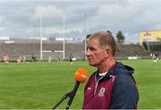 2 August 2021; Galway manager Gerry Fahy is interviewed by TG4 after the TG4 All-Ireland Senior Ladies Football Championship Quarter-Final match between Mayo and Galway at Elverys MacHale Park in Castlebar, Co Mayo. Photo by Piaras Ó Mídheach/Sportsfile